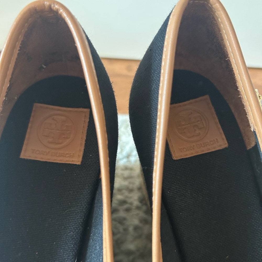 Tory Burch Black Canvas Wedge Espadrilles with Tan Trim - Picture 4 of 7